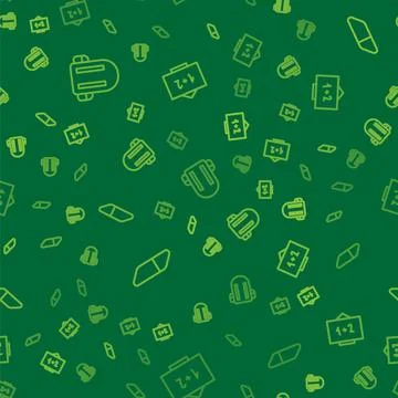 Set line School backpack, Eraser or rubber and Chalkboard on seamless pattern Stock Illustration