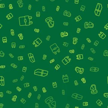 Set line School backpack, Eraser or rubber and Table lamp on seamless pattern 库存插图