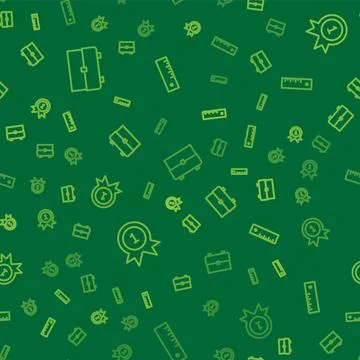 Set line School backpack, Medal and Ruler on seamless pattern. Vector 库存插图
