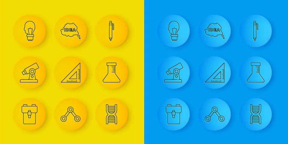 Set line School backpack, Microscope, Triangular ruler, DNA symbol, Test tu.. 스톡 일러스트