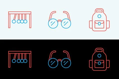 Set line School backpack, Pendulum and Glasses icon. Vector Stock Illustration