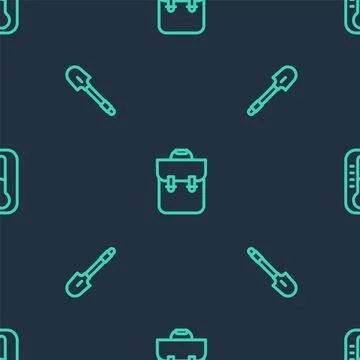 Set line School backpack, Shovel and Thermometer on seamless pattern. Vector イラスト素材