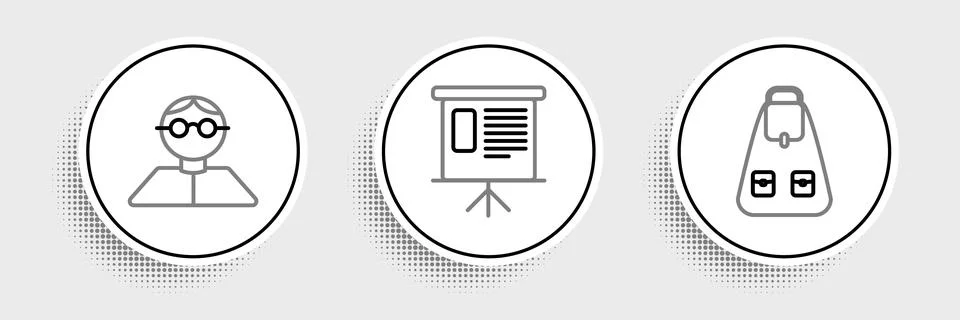 Set line School backpack, Student and Presentation financial board with graph Stock Illustration