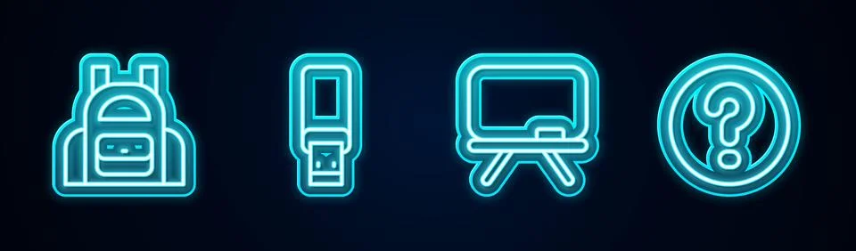 Set line School backpack, USB flash drive, Chalkboard and Speech bubbles wi.. Illustrazione stock