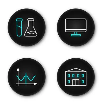Set line School building, Graph, schedule, chart, diagram, Computer monitor.. Ilustración de archivo