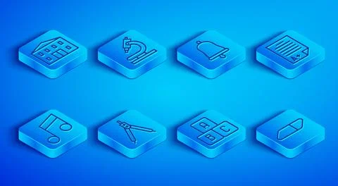 Set line School building, Microscope, Ringing bell, Drawing compass, ABC blocks Stock Illustration