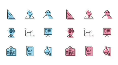 Set line School building, Pie chart infographic, Presentation financial with Ilustración de archivo