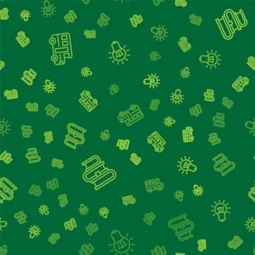 Set line School Bus, Book and Light bulb on seamless pattern. Vector Stock Illustration