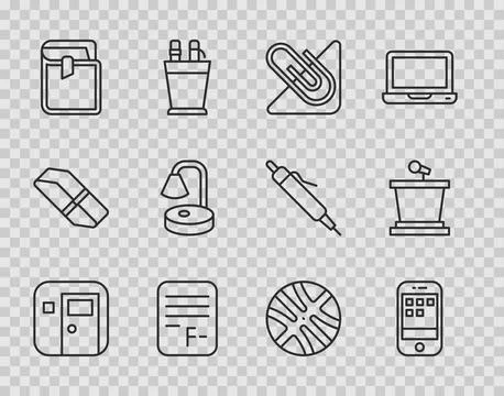 Set line School classroom, Smartphone, Paper clip, Exam paper with incorrect  Stock Illustration