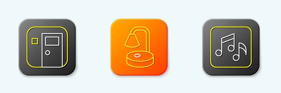 Set line School classroom, Table lamp and Music note, tone icon. Vector Stock Illustration