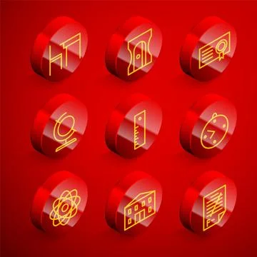 Set line School table and chair, Pencil sharpener, Certificate template, Earth Stock Illustration