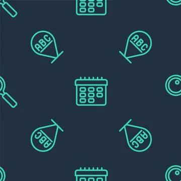 Set line School timetable, Alphabet and Magnifying glass on seamless pattern Stock Illustration