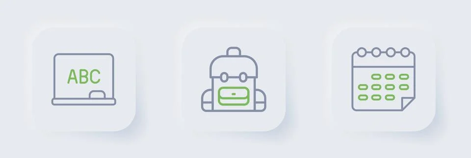 Set line School timetable, backpack and Chalkboard icon. Vector 스톡 일러스트