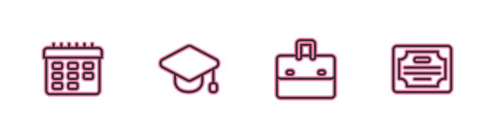 Set line School timetable, Briefcase, Graduation cap and Certificate template Stock-Illustration