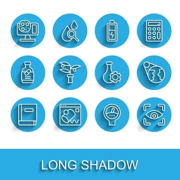 Set line Science book, Data visualisation, Genetic engineering, Gauge scale.. Stock Illustration