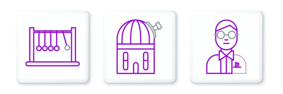 Set line Scientist, Pendulum and Astronomical observatory icon. Vector 스톡 일러스트