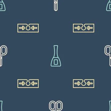 Set line Scissors, Acne and Nail polish bottle on seamless pattern. Vector Stock Illustration