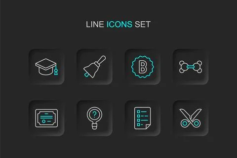 Set line Scissors, Clipboard with checklist, Unknown search, Certificate te.. Stock Illustration