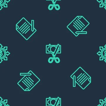 Set line Scissors cutting money, Document and pen and Dollar, share, network on Stock Illustration