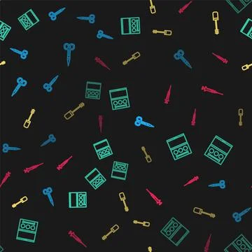 Set line Scissors, Eye shadow palette, Mascara brush and Syringe on seamless Stock Illustration