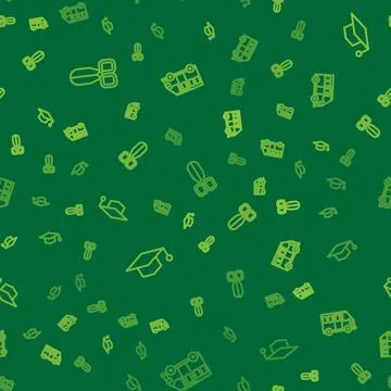 Set line Scissors, Graduation cap and School Bus on seamless pattern. Vector イラスト素材