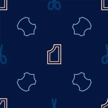 Set line Scissors, Leather and Sewing pattern on seamless pattern. Vector Stockillustratie