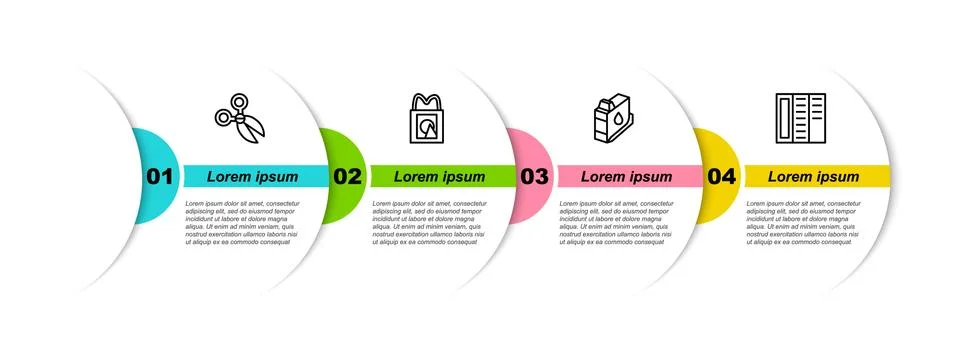 Set line Scissors, Paper shopping bag, Printer ink cartridge and Brochure Stock Illustration