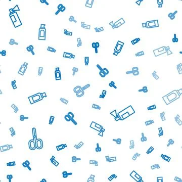 Set line Scissors, Perfume and Spray can for hairspray on seamless pattern Stock Illustration