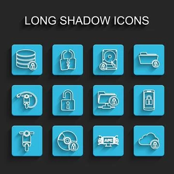 Set line Scooter, CD or DVD disk with lock, Server security, Computer api i.. イラスト素材
