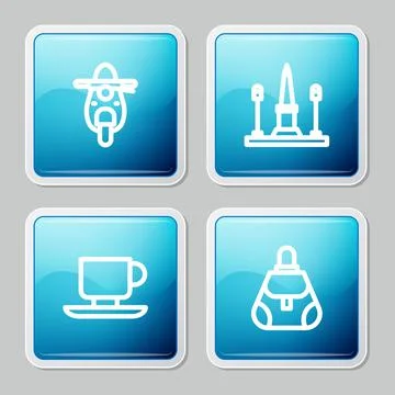 Set line Scooter, Place De La Concorde, Coffee cup and Handbag icon. Vector Stockillustratie
