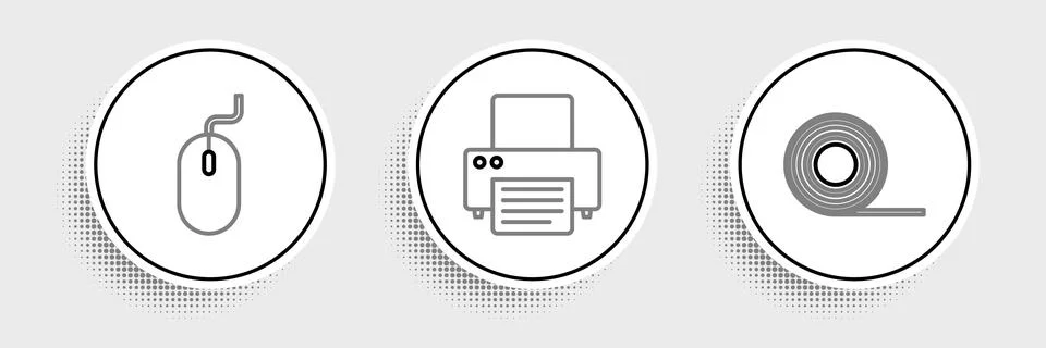 Set line Scotch, Computer mouse and Printer icon. Vector Stock Illustration