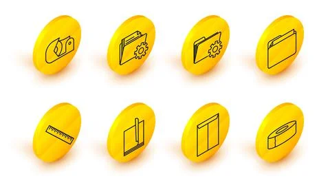 Set line Scotch, Envelope, File document, Ruler, Document folder, Folder se.. Illustrazione stock
