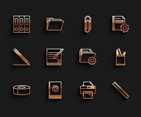 Set line Scotch, User manual, Office folders with papers and documents, Printer Stock Illustration