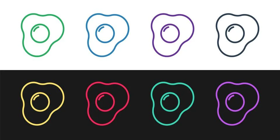 Set line Scrambled eggs icon isolated on black and white background. Home c.. Stock Illustration