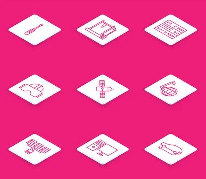 Set line Screwdriver, 3D printer, Server, Data, Web Hosting, Virtual realit.. Stock Illustration