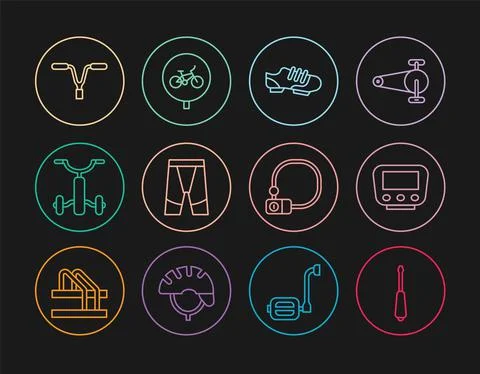 Set line Screwdriver, Bicycle speedometer, shoes, Cycling shorts, for kids Illustration