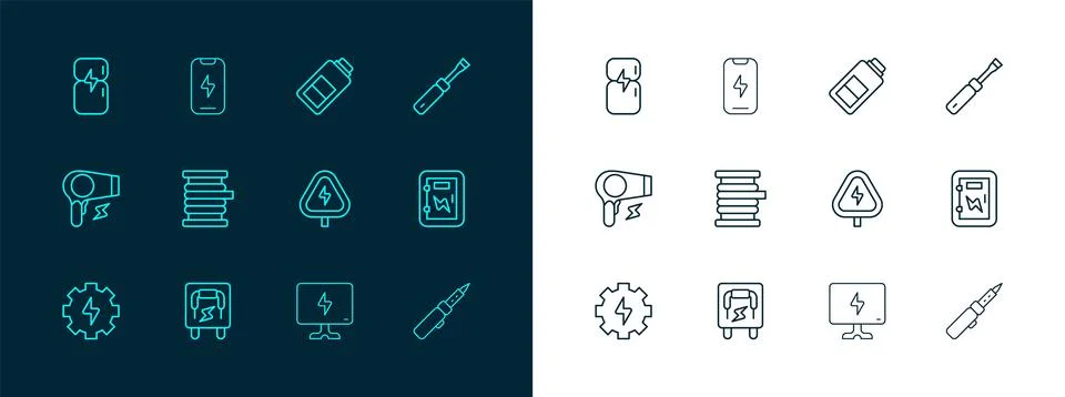 Set line Screwdriver, Electrical panel, High voltage, Smart Tv, Wire electr.. Stock Illustration