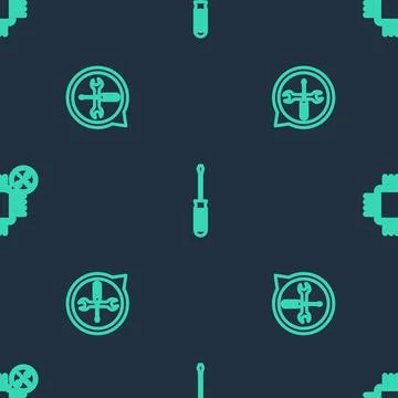 Set line Screwdriver, Location service and Processor on seamless pattern. Vector Ilustración de archivo