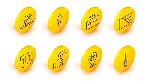 Set line Screwdriver, Location with wrench, Hammer, Industry pipe, Bricks, .. Stock Illustration