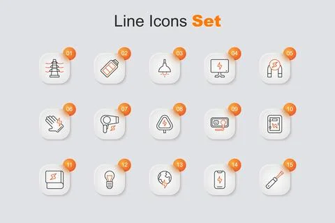 Set line Screwdriver, Mobile phone, Global planet with thunderbolt, Creativ.. Stock Illustration