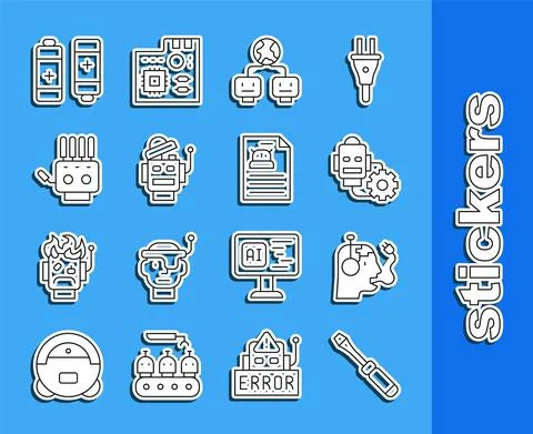 Set line Screwdriver, Robot charging battery, setting, Artificial intelligence Illustration
