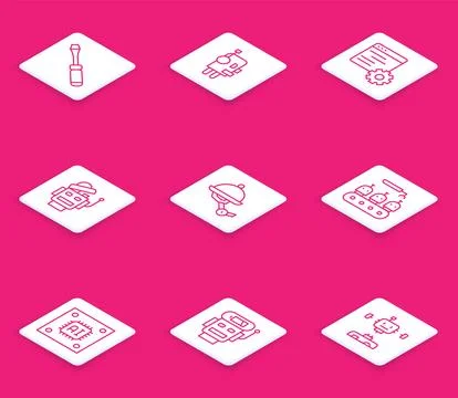 Set line Screwdriver, Robot, Computer api interface, Waiter robot, Industri.. Stock Illustration