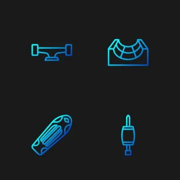 Set line Screwdriver, Skateboard deck, wheel and park. Gradient color icons.. Ilustración de archivo