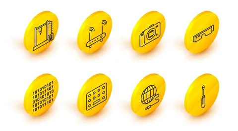 Set line Screwdriver, Social network, Pills in blister pack, Binary code, Smart Stock Illustration