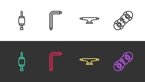 Set line Screwdriver, Tool allen keys, Skateboard wheel and Broken skateboa.. Stock Illustration