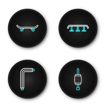 Set line Screwdriver, Tool allen keys, Skateboard stairs with rail and  ico.. Ilustración de archivo