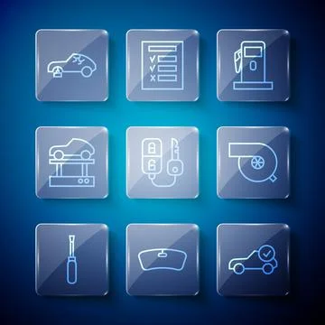 Set line Screwdriver, Windshield, Auto service check automotive, Petrol or Gas Ilustración de archivo