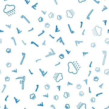 Set line Scythe, Cloud with rain and Garden hoe on seamless pattern. Vector Illustrazione stock