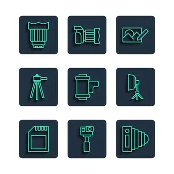 Set line SD card, Action camera, Photo, retouching, Camera roll cartridge Stock Illustration