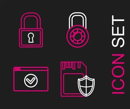 Set line SD card and shield, Secure your site with HTTPS, SSL, Safe combina.. Иллюстрация